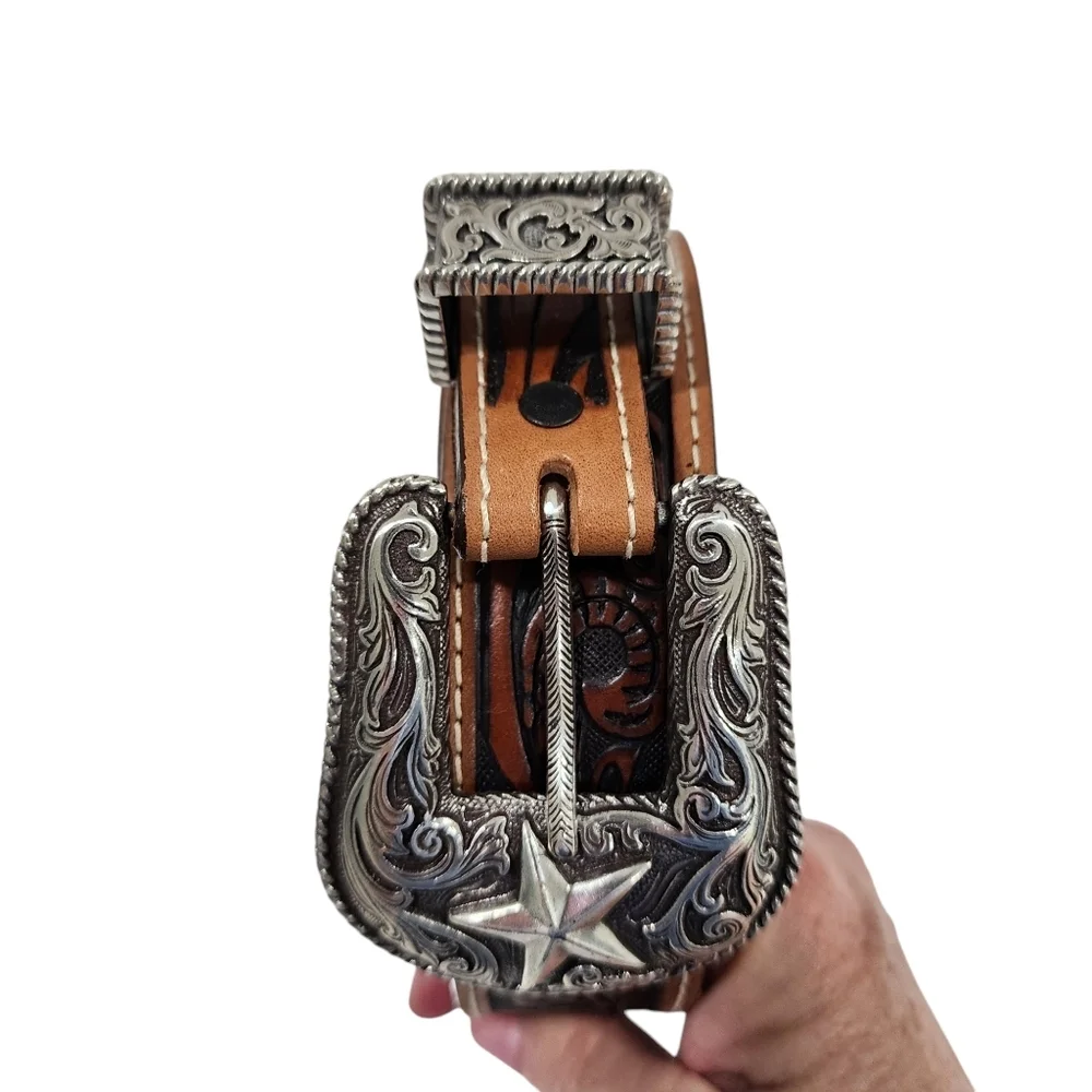 JUSTIN LEATHER TOOLED WESTERN BELT
